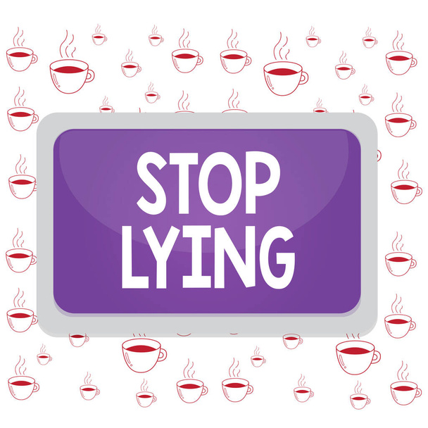 Writing note showing Stop Lying. Business photo showcasing put an end on chronic behavior of compulsive or habitual lying Board rectangle white frame empty blank space fixed color surface plank. - Photo, Image