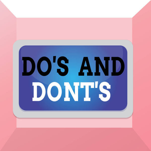 Do Is And Dontを示す概念的な手書き文字。ビジネス写真テキストアドバイスいくつかの活動に関する規則や習慣ボードの長方形の白いフレーム空の固定色面板. - 写真・画像