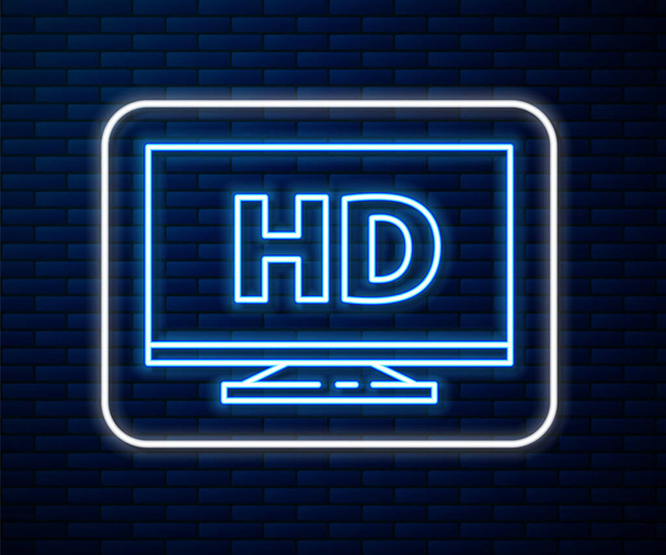 Linea neon luminosa Display intelligente con icona della tecnologia video HD isolata su sfondo murale in mattoni. Illustrazione vettoriale
 - Vettoriali, immagini