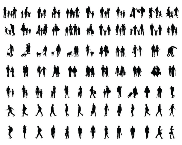 Black silhouettes of people walking, illustration on a white background - Vector, Image