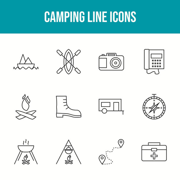 Set of 12 Unique Camping Vector Icons - Vector, Imagen