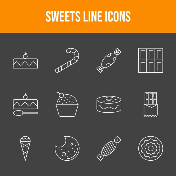 Conjunto de ícones de linha de doces exclusivos
 - Vetor, Imagem