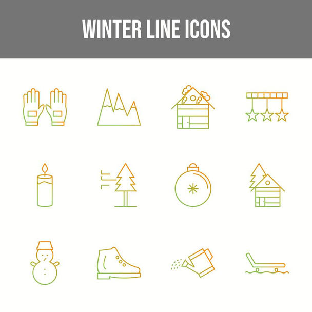 12 Vector Winter Icons in One Set	 - Διάνυσμα, εικόνα