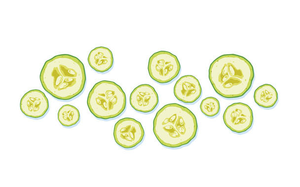 Komkommerschijfjes geïsoleerd op witte achtergrond. - Vector, afbeelding