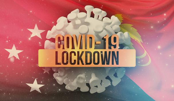 COVID-19 lockdown concept with backgroung of waving national flag of Papua New Guinea. Pandemic 3D illustration. - Photo, Image