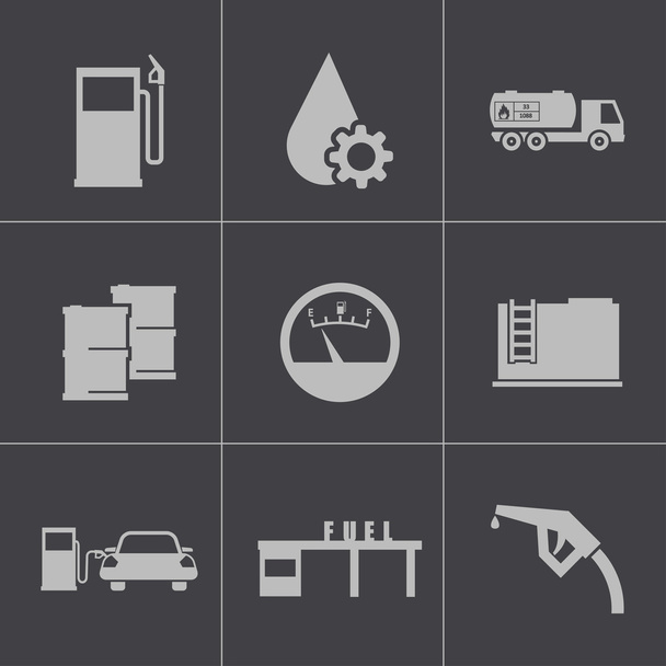 Vector black gas station icons set - Вектор,изображение