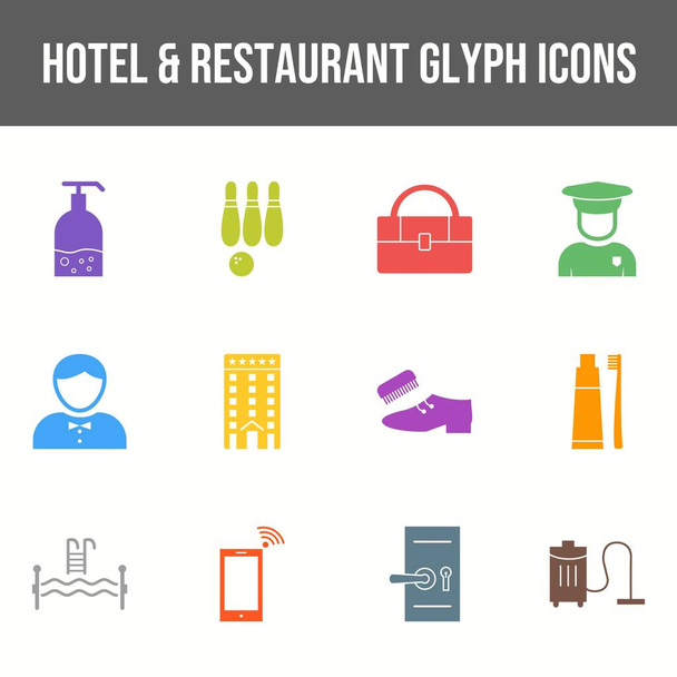 美しいホテル&レストランのベクトルアイコンセット - ベクター画像
