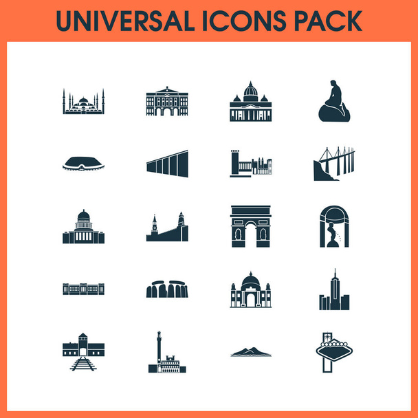 Landmarks icons set with st peter basilica, vesuvio, winter palace and other volcano elements. Isolated illustration landmarks icons. - Photo, Image