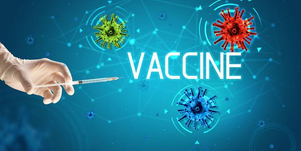 Syringe, medical injection in hand, coronavirus vaccine concept - Foto, Imagen
