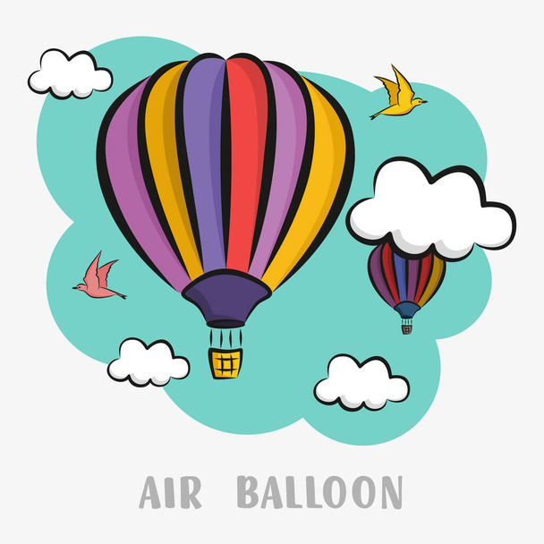 luchtballon in de lucht met wolken en vogels vector / illustratie / achtergrond / ansichtkaart - Vector, afbeelding