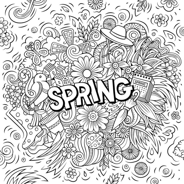 İlkbahar çizimi karikatür çizimi. Komik mevsimsel tasarım. - Fotoğraf, Görsel