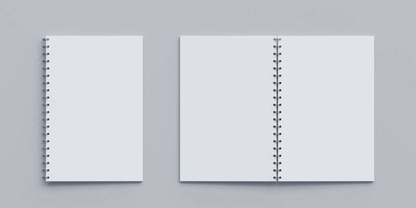 Livro de notas em branco aberto e fechado no espaço de cópia de mesa branca vazio para adicionar seu conteúdo ilustração renderização 3d
 - Foto, Imagem