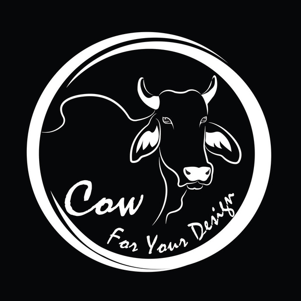 Vector de diseño de cabeza de vaca de imagen, Diseño de letreros de tienda, diseño de logotipo, Animales de granja, Imagen en blanco y negro, Línea animal, sobre el fondo negro
.   - Vector, imagen
