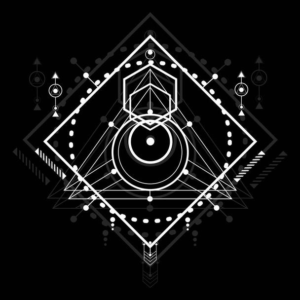 Σύγχρονη ιερή γεωμετρία σχήματα περίγραμμα σε μαύρο φόντο - Διάνυσμα, εικόνα