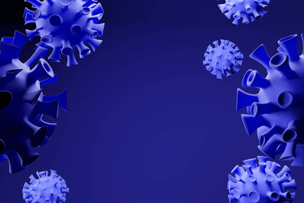 Νόσος του Coronavirus COVID-19 medical 3D render infection.Virus protection covid19 molecule on blue.Dangerous asian ncov corona virus, dna, πανδημικός κίνδυνος background design - Φωτογραφία, εικόνα