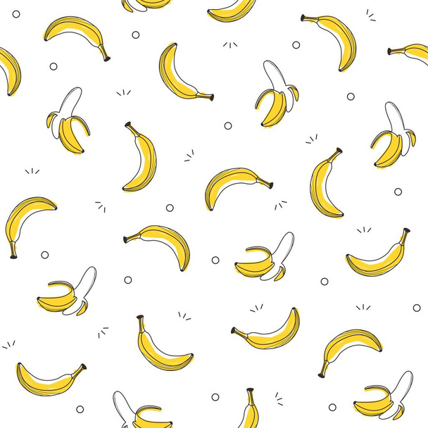 Zökkenőmentes sárga banán minta design, kézzel rajzolt banán minta sablon vektor - Vektor, kép