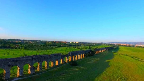 A big evening sun on ancient vestige of Italy in Europe - Photo, Image