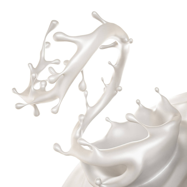 ミルクのスプラッシュ。3Dレンダリング、 3Dイラスト. - 写真・画像