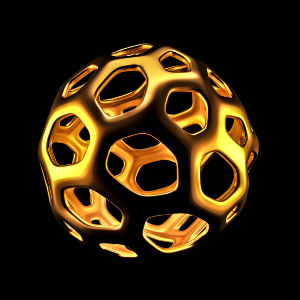 Abstract golden shape ball on a black background. 3d rendering, 3d illustration. - Фото, изображение