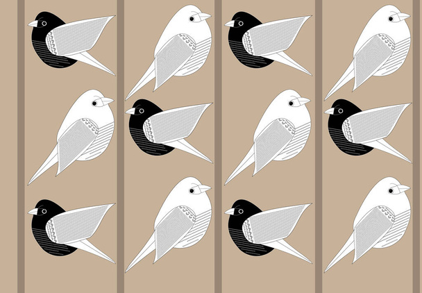 Black and white paper style birds on branches. Vectors - Vector, imagen