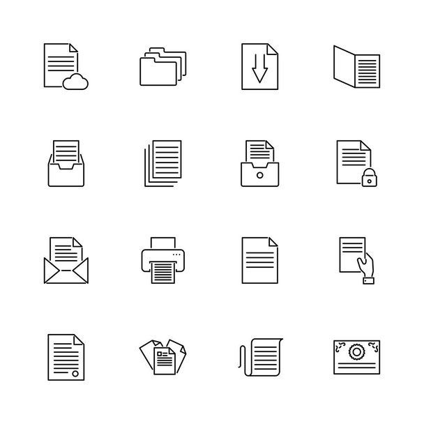 Paper Documents, Doc Folder outline icons set. Black symbol on white background. Paper Documents Doc Folder Simple Illustration Symbol lined simplicity Sign. Flat Vector thin line Icon editable stroke - Διάνυσμα, εικόνα
