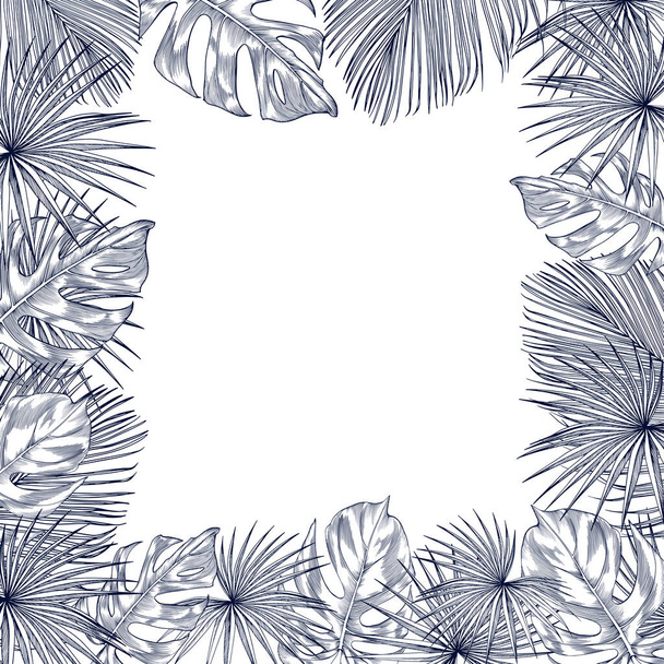 Tropical palm leaves square frame. - Вектор, зображення