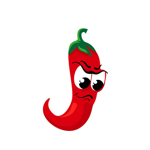 Red pepper, burning, angry pod. Vector image. isolated on a white background. The illustration is made in a cartoon style. - Vector, Image