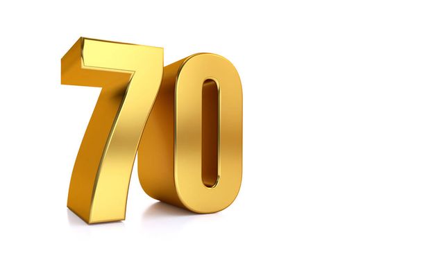 seventy, 3d illustration golden number 80 on white background and copy space on right hand side for text - Photo, Image
