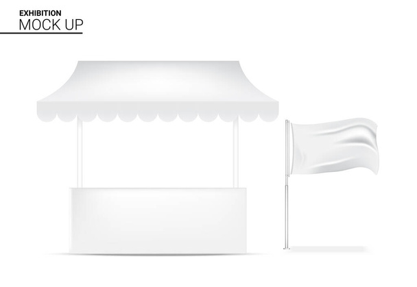 3D Mock up Ρεαλιστική οθόνη θάλαμο POP για την πώληση κατάστημα Έκθεση προώθησης μάρκετινγκ με σημαία Banner πρότυπο Εικονογράφηση φόντου - Διάνυσμα, εικόνα