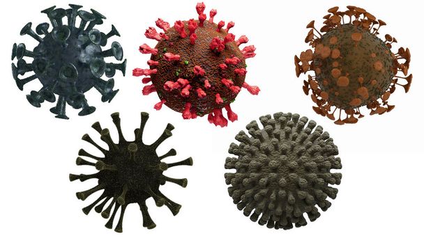 ウイルス細胞群、コロナウイルス2019年感染症(covid19) 、武漢-暗い背景に中国のウイルス病感染症、自己隔離、コロナウイルス発生概念、 3Dイラスト。コピースペースバナー. - 写真・画像