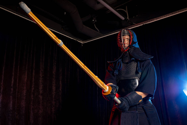 portrait of caucasian man kendo fighter with bokuto - Photo, Image