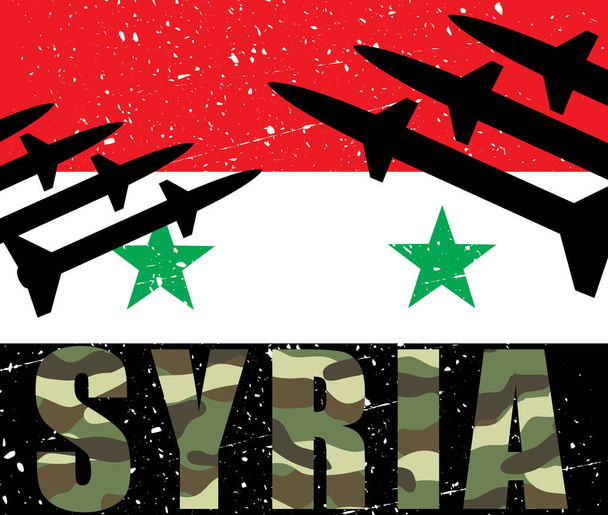 Rockets on syrian flag. Syrian war concept - Vector, Image