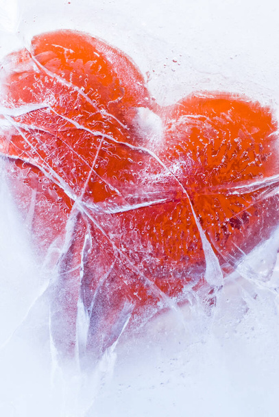 μια κόκκινη καρδιά ανάμεσα στη λαβή του πάγου - Φωτογραφία, εικόνα