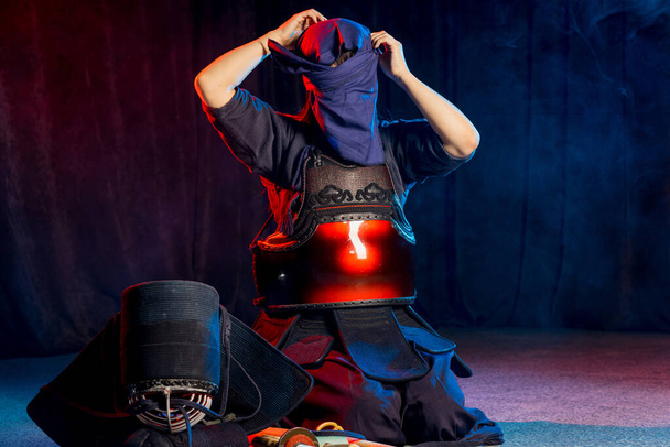 kendo fighter wearing cloth on head - Photo, Image