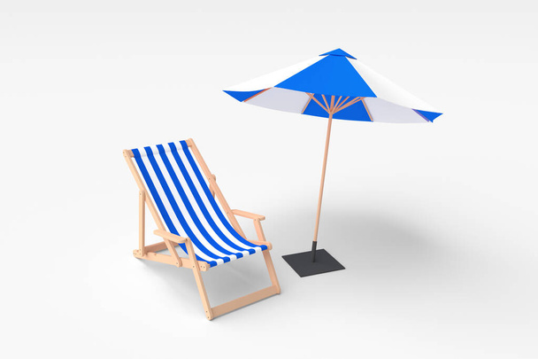3D sun beach umbrella and folding chair with cloth cover with naval pattern - Photo, image