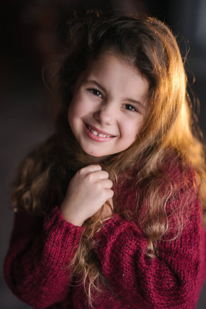 portrait of a smiling little girl in red sweater - Valokuva, kuva