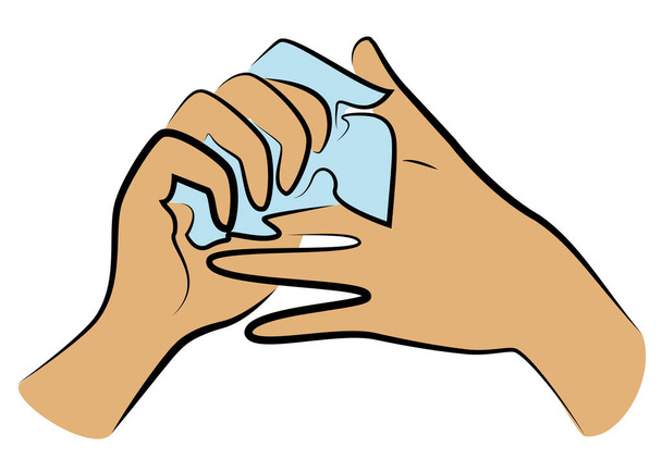 Frota tus manos con una toalla limpia. Procedimiento higiénico. Prevención de enfermedades, buena para la salud. Ilustración vectorial
. - Vector, imagen