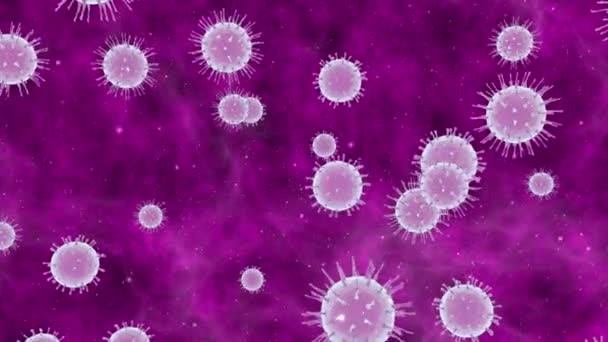 Animazione 3D di sfondo di molti virus su uno sfondo rosa. I batteri si muovono nello spazio. L'idea della pandemia di Covid-19, una minaccia mondiale per l'umanità
. - Filmati, video