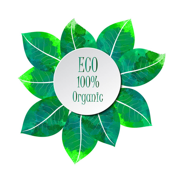 ECO 100% Organic - verde vettore acquerello fogliame modello rotondo
 - Vettoriali, immagini
