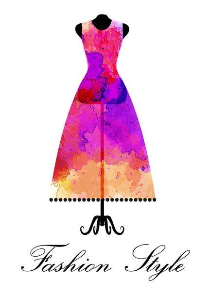 Fashion Style - pink vector   watercolor  dress on dummy - Vector, Image