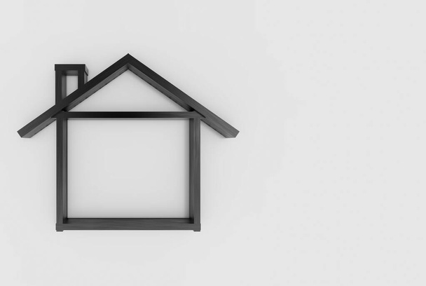 renderizado 3d. Línea de barra negra de composición simple en forma de casa sobre fondo gris
. - Foto, imagen