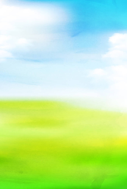 Grasland Himmel blau Aquarell Hintergrund - Vektor, Bild