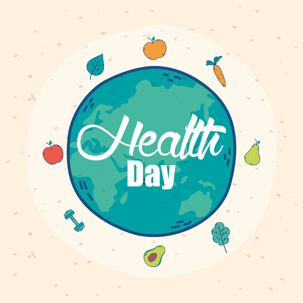 giornata di salute manifesto di celebrazione con terra e verdure
 - Vettoriali, immagini