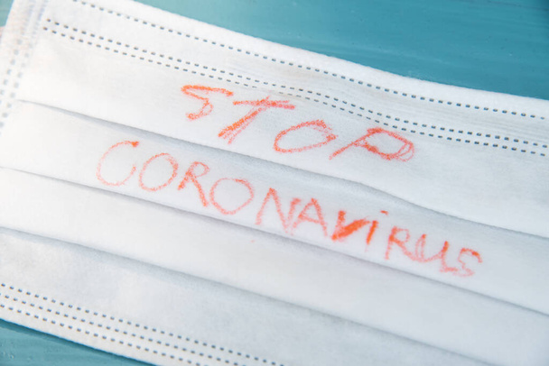 Surgical mask with protected and stop coronavirus or COVID-19 virus concept. - Photo, Image