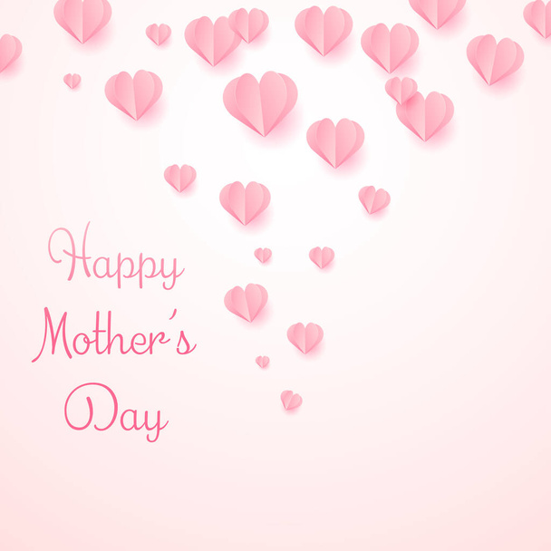 Happy Mothers's Day with flying pink hearts. Vector illustration. - Vector, Image