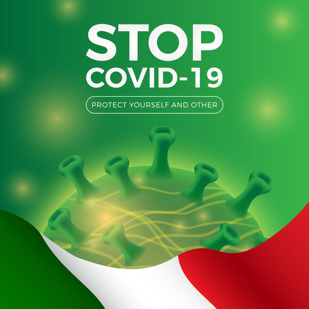 İtalya Covid-19 Corona Virüs Vektörünü Durdur - Vektör, Görsel