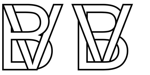Logo signo bv vb icono signo dos letras entrelazadas b, v vector logo bv, vb letras mayúsculas patrón alfabeto b, v
 - Vector, Imagen