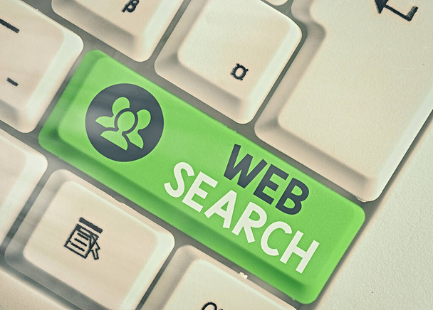 Koncepcionális kézírás a Web Search-ről. Üzleti fotó szöveg szoftver rendszer célja, hogy keressen információt a weben. - Fotó, kép