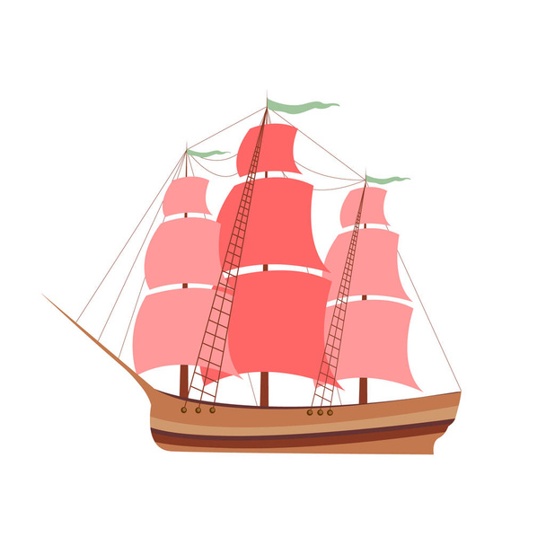 Schiff mit roten Segeln auf weißem Hintergrund. Vektorillustration - Vektor, Bild