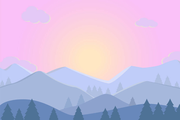 Vector illustratie van landschap zonsopgang zonsondergang in de bergen - Vector, afbeelding